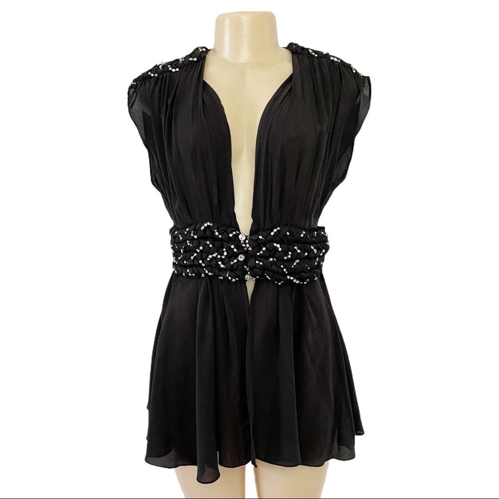 Meghan LA Black Stiletto Silk Chrystal Jeweled Top